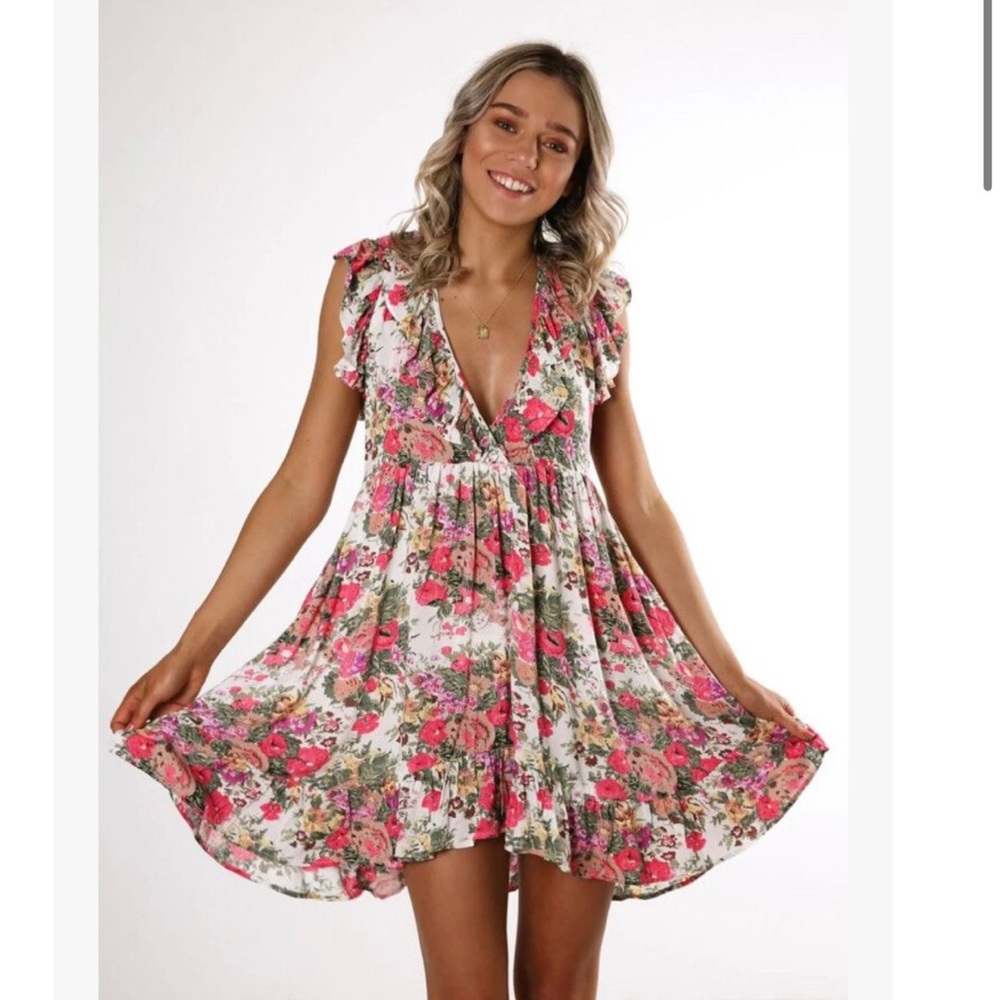 Auguste The Label Floral Pattern Mini Dress Boho Size 4 Colorful Pink Spring